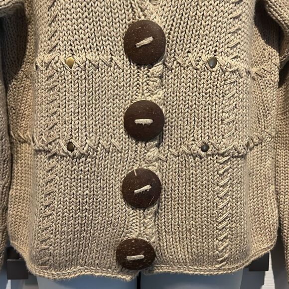 PURE Handknit Cotton Button Up Tan‎ Cardigan Sweater Size S/M - Picture 4 of 12